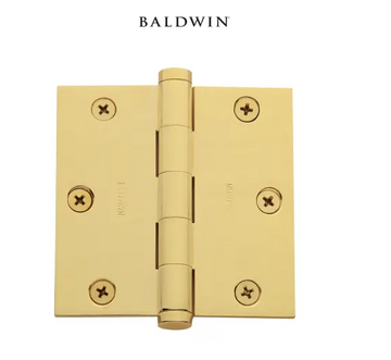 Baldwin 3-1/2" Wide Plain Bearing Square Corner Mortise Door Hinge from the Estate Collection - Single Hinge